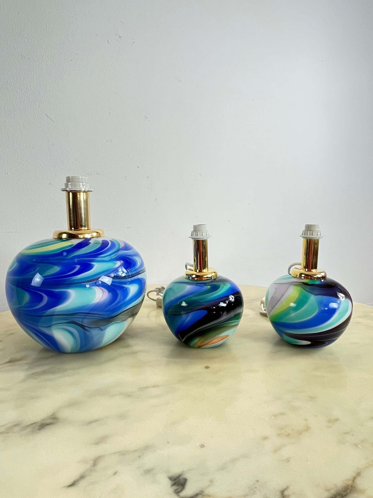 photo vinterior Set Of 3 Double Lighting Murano Glass Table Lamps 1980s