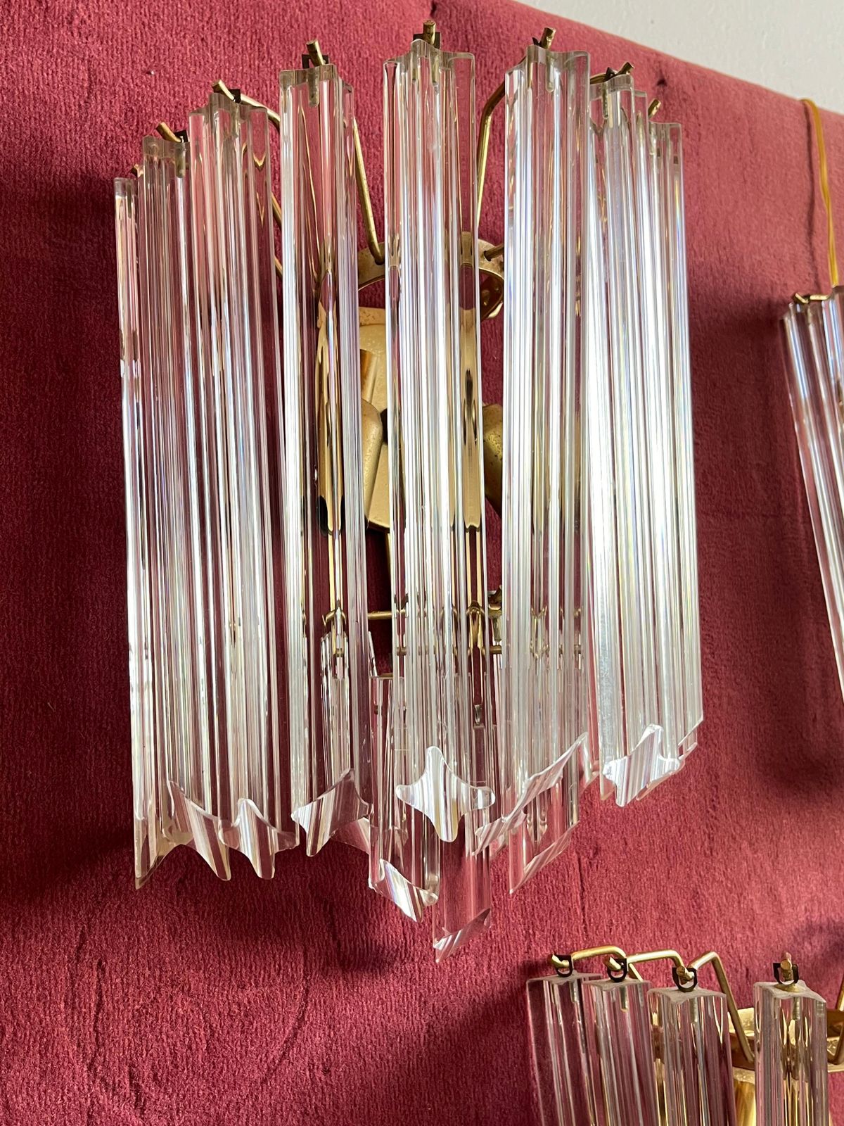 Set Of 3 Mid Century Murano Glass Trefoil Wall Lamps Attributed To Venini, 1950s photo 2220.0