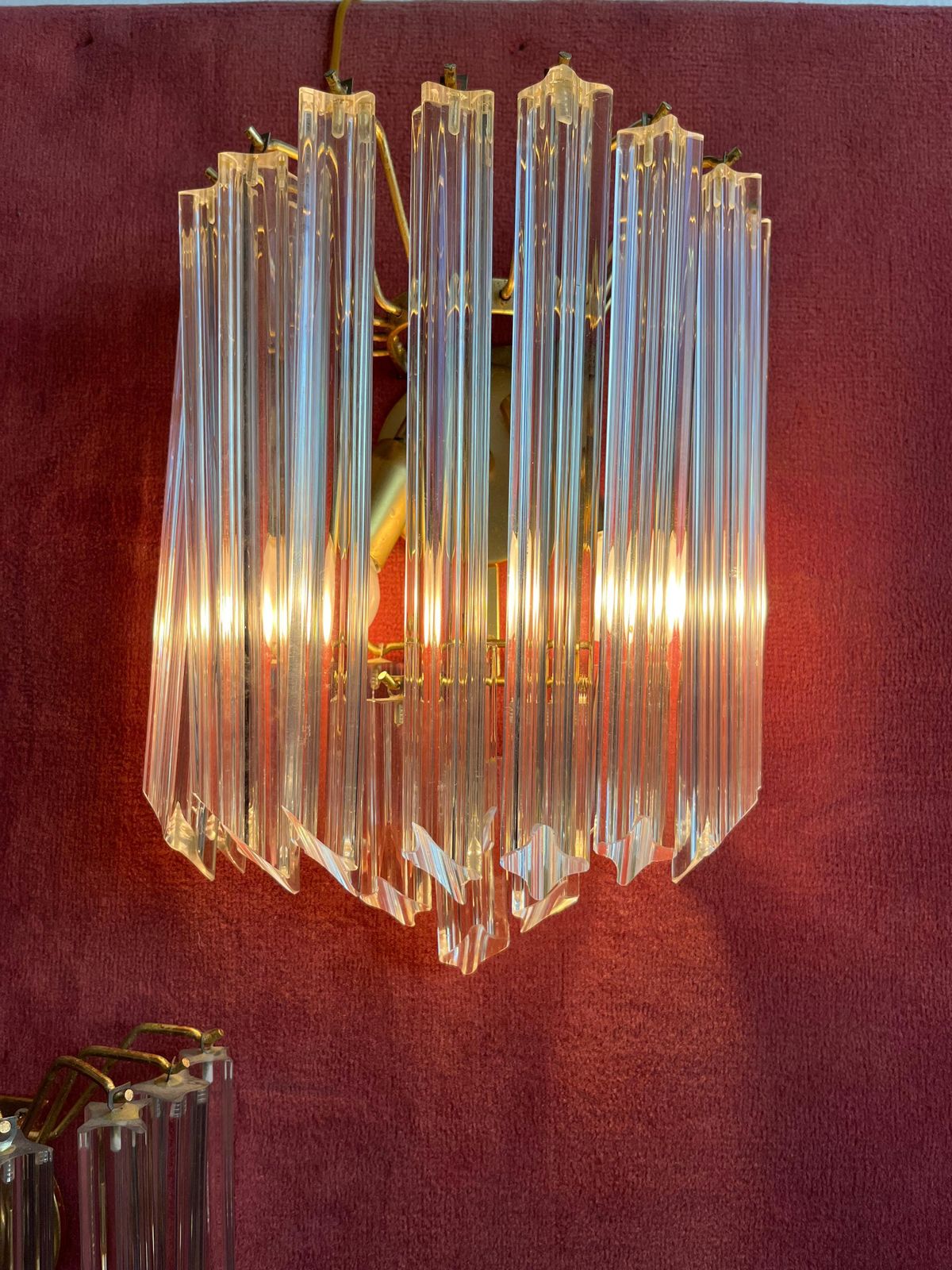 Set Of 3 Mid Century Murano Glass Trefoil Wall Lamps Attributed To Venini, 1950s photo vintage
