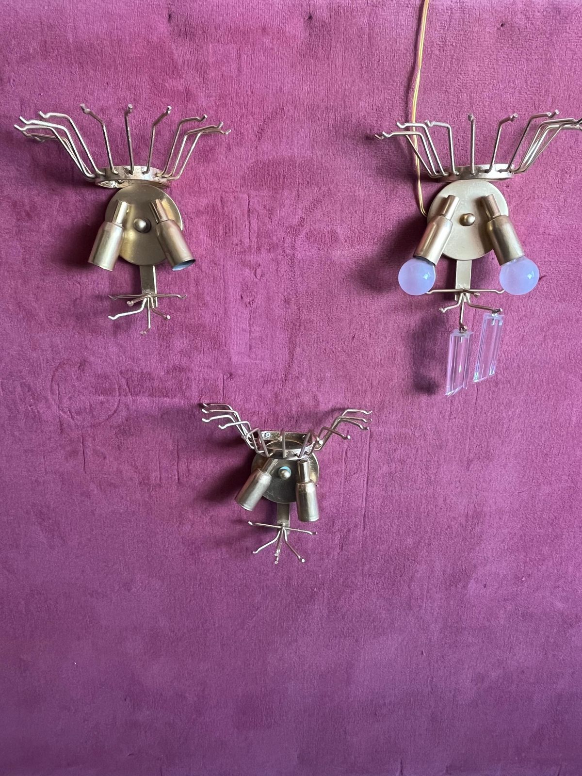 2220.0 Set Of 3 Mid Century Murano Glass Trefoil Wall Lamps Attributed To Venini, 1950s photo