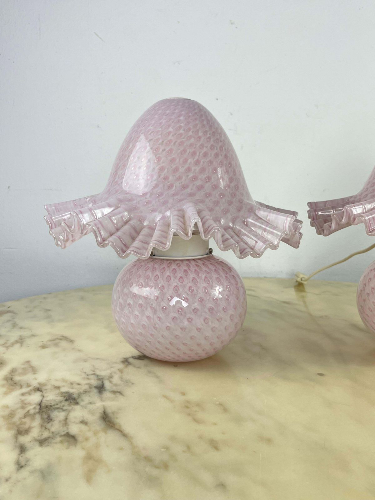 photo for sale Set Of 2 Murano Glass Bedside Lamps Double Lighting Attributed To Cenedese 1980s