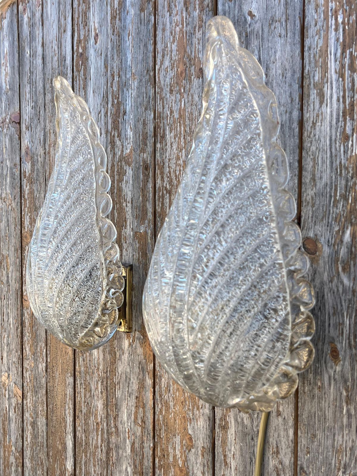 Set Of 2 Mid Century Murano Glass And Brass Wall Lamps Attributed To Cenedese photo for sale