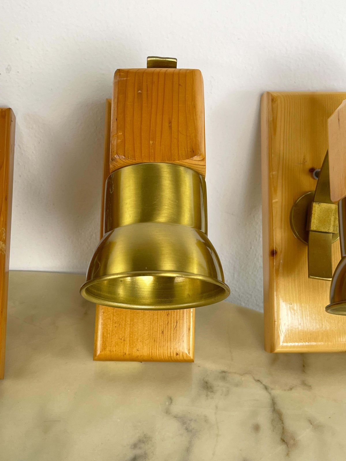 1938.0 Set Of 7 Mid Century Wood And Brass Wall Lamps Italian Design 1960s photo