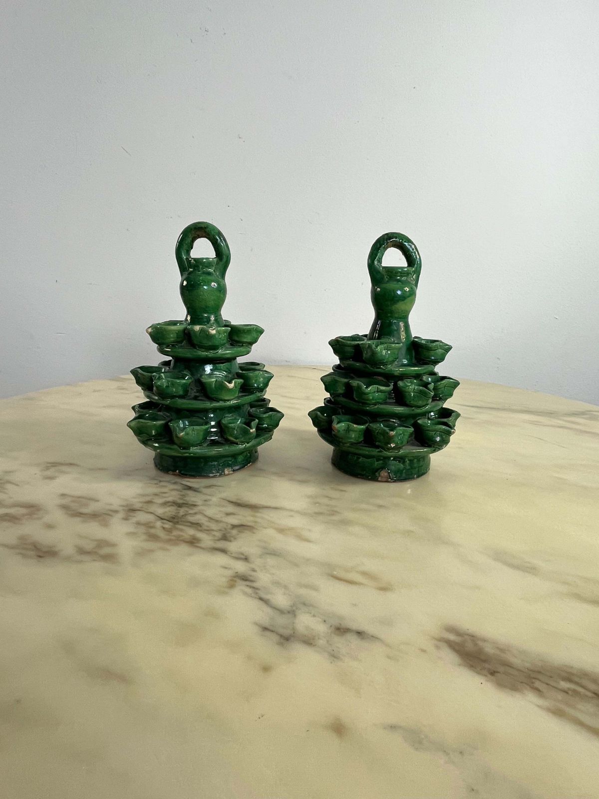 Set Of 2 Lumiere Of Saint Anthony In Caltagirone Ceramic, 1940s photo vintage