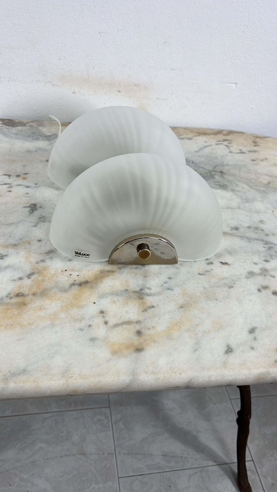 Set Of 2 Mid Century Murano Glass And Brass Shell Wall Lamps, Veluce 1960s photo 1376.0