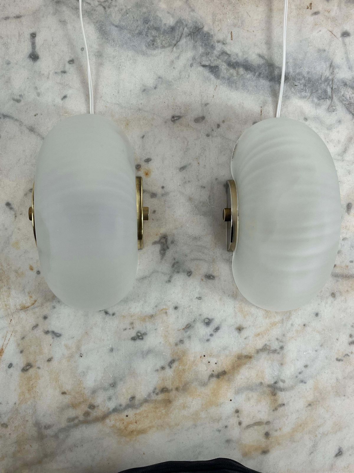 Lighting Set Of 2 Mid Century Murano Glass And Brass Shell Wall Lamps, Veluce 1960s photo
