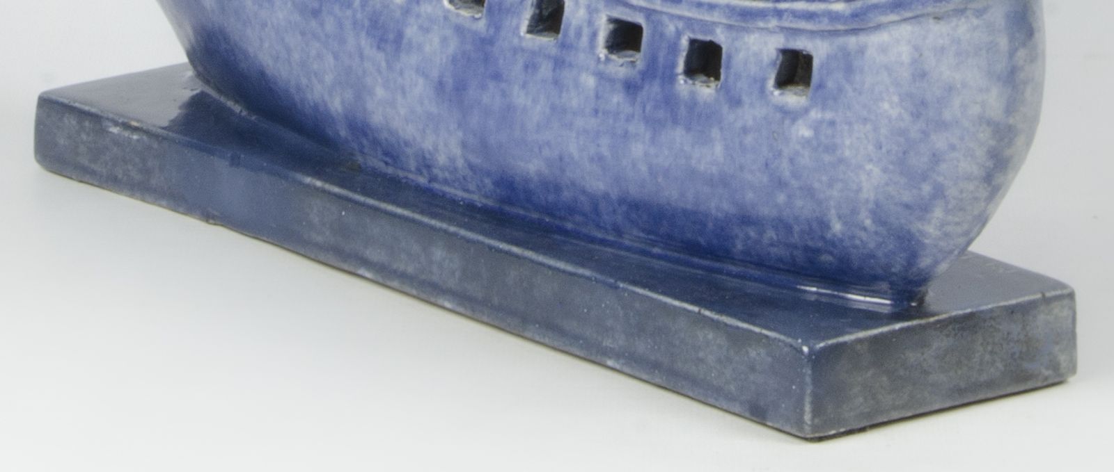 Early 20th Century Art Déco French Enameled Blue Ceramic Sculpture Of A Sailing Ship Signed By M. Coulon For Edition Kaza photo 2100.0