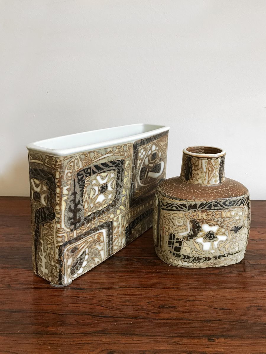 Ceramic Vases By Nils Thorsson For Royal Copenhagen, 1960s, Set Of 2 photo for sale