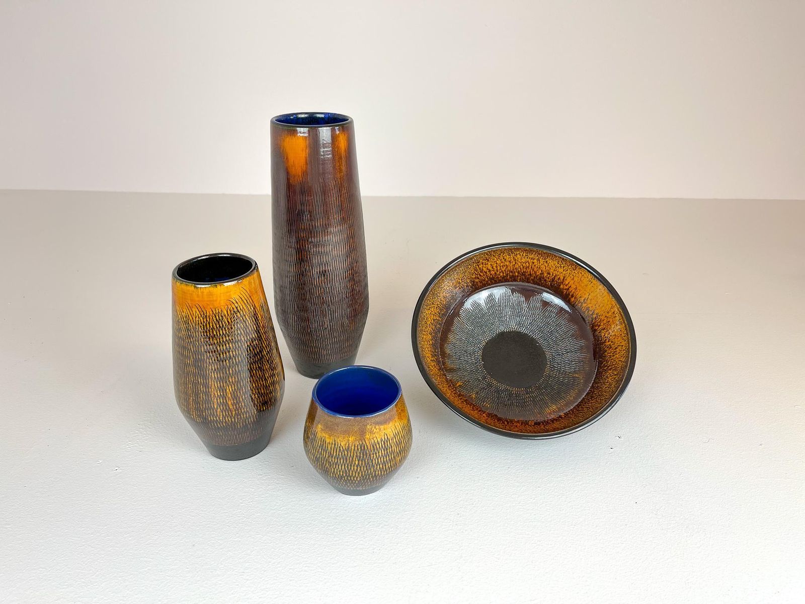 Mid Century Modern Set Of 4 Ceramic Vases Upsala Ekeby "Fiamma" Sweden, 1960s photo for sale
