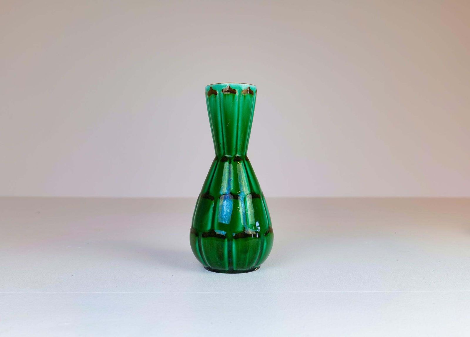 Midcentury Green Large Ceramic Vases And Platter/Bowl Upsala Ekeby "Capri" 1950s photo buy
