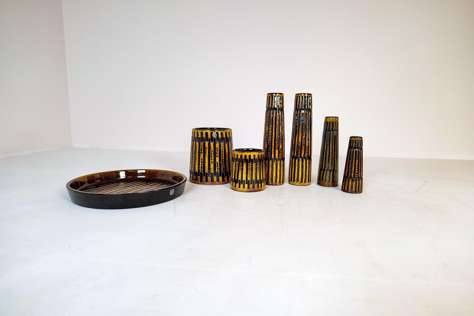 photo for sale Collection Of 6 Ceramic Vases And One Platter Upsala Ekeby Nevada 1962