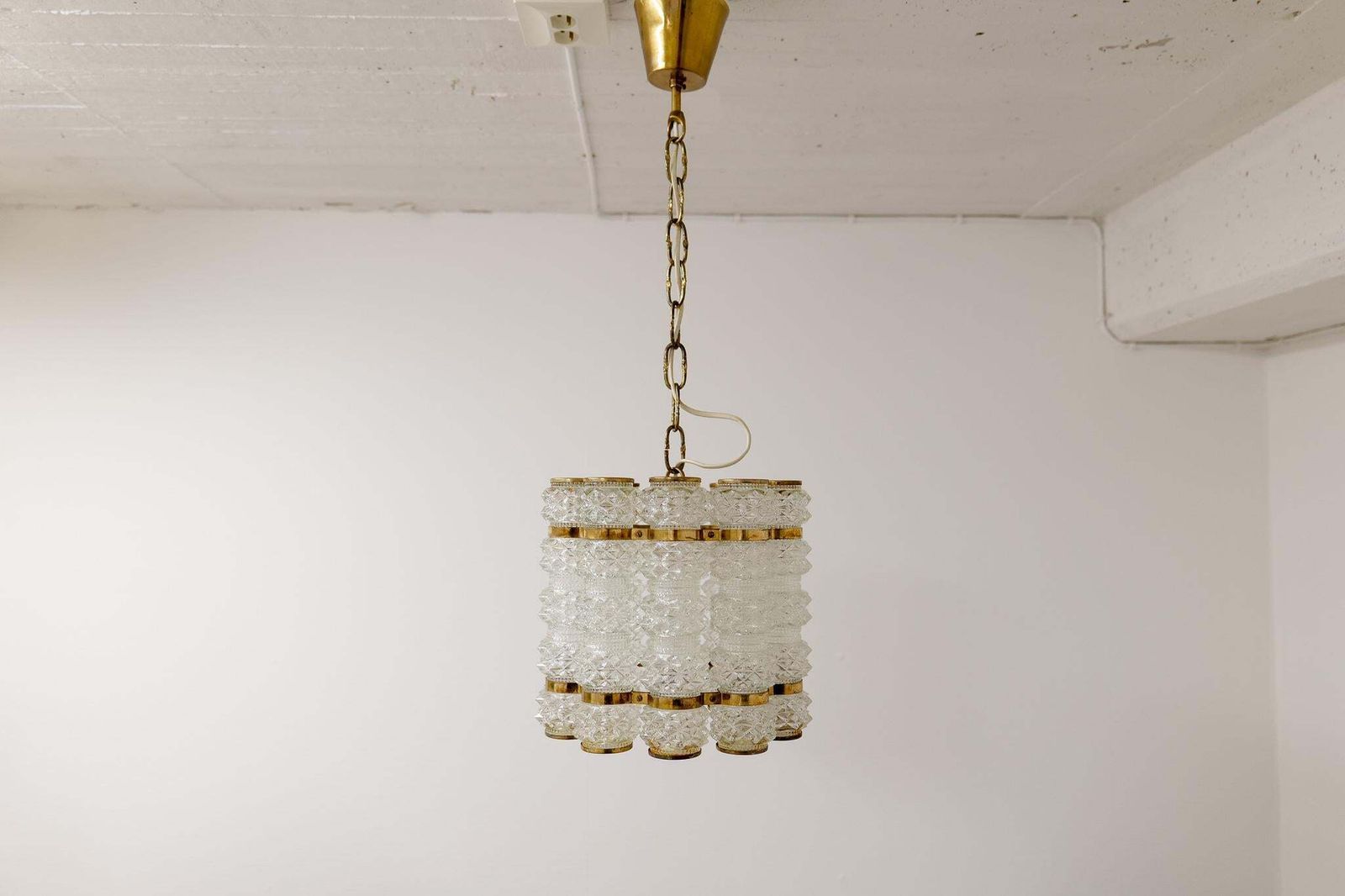 Brass And Crystal Cylinder Chandelier By Tyringe For Orrefors, Sweden photo for sale