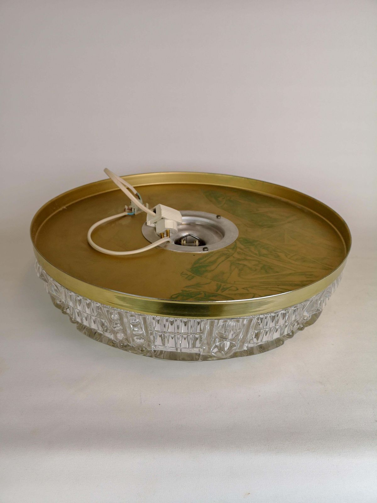 Midcentury Orrefors Crystal Brass Ceiling Lamp, Carl Fagerlund, 1970s, Sweden photo Lighting