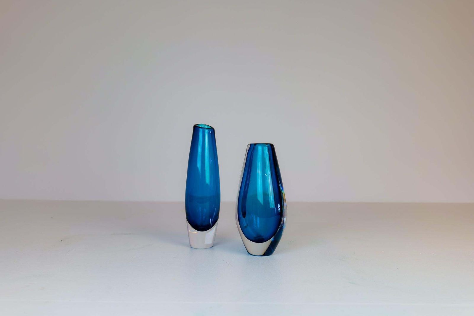 Midcentury Modern Pair Of Sven Palmqvist Orrefors Heavy Crystal Vases Clear Blue photo 1026.0