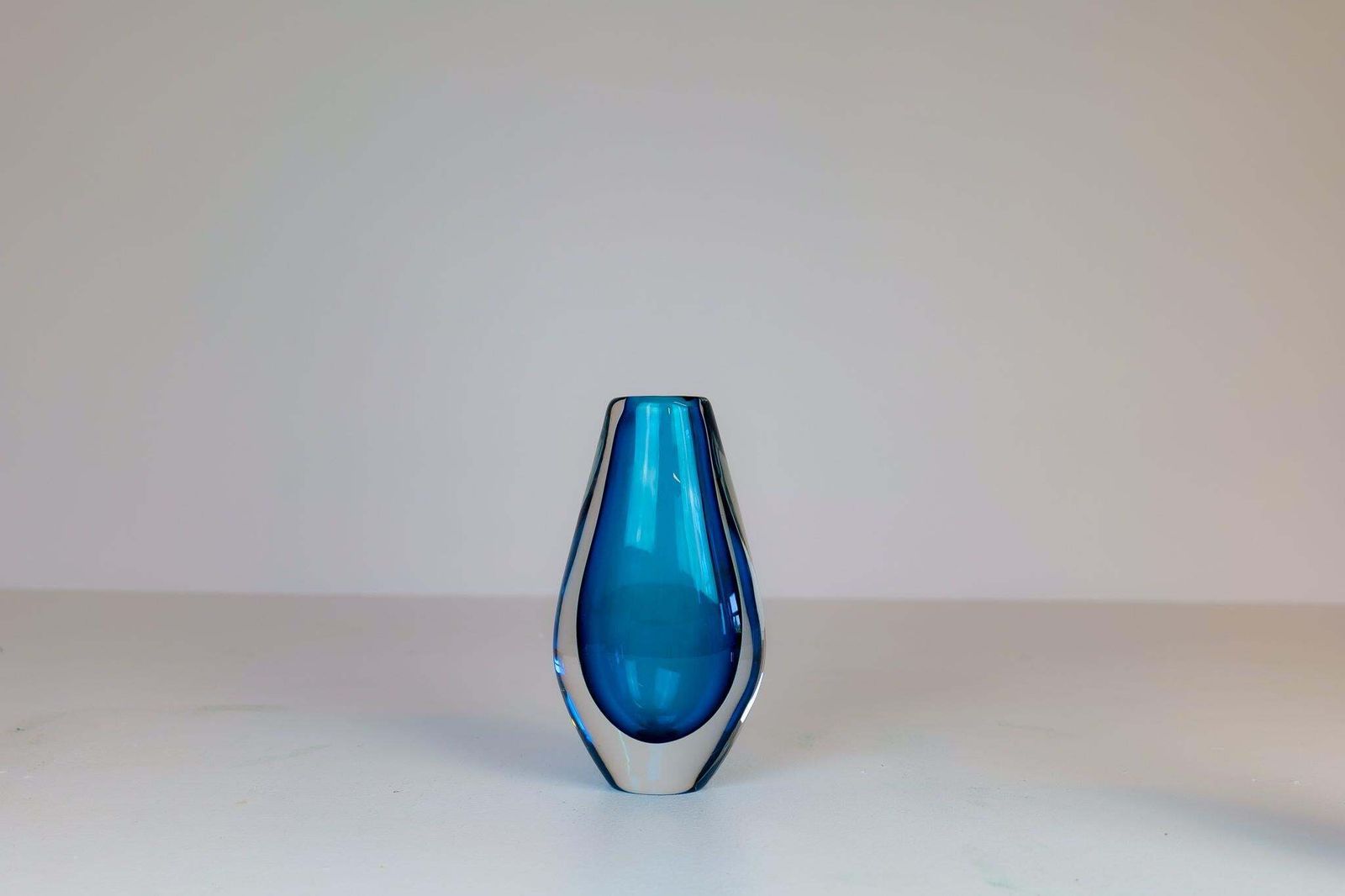 Midcentury Modern Pair Of Sven Palmqvist Orrefors Heavy Crystal Vases Clear Blue photo vinterior
