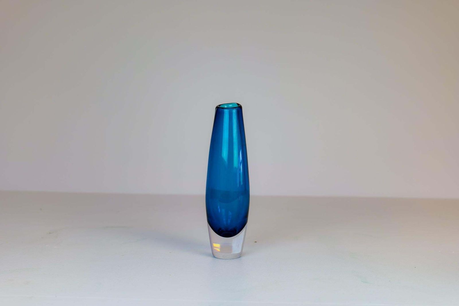 Midcentury Modern Pair Of Sven Palmqvist Orrefors Heavy Crystal Vases Clear Blue photo vintage