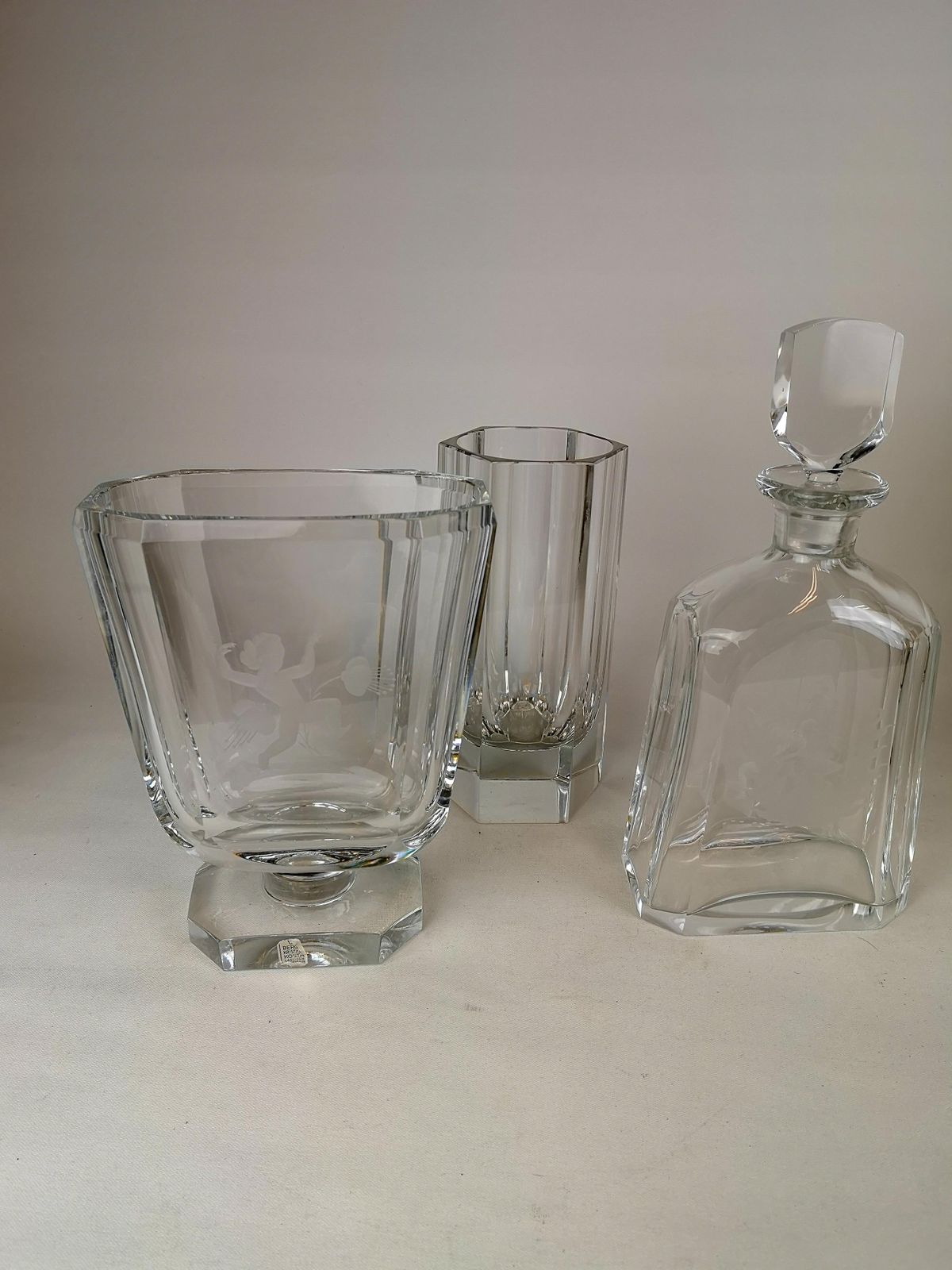 Art Deco Set Of 3 Crystal Pieces Elis Bergh Kosta, Sweden, 1930s photo furniture