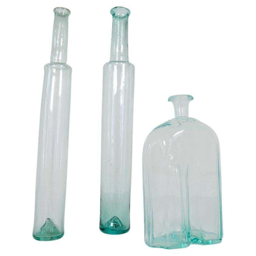 Antique Set Of 3 Decorative Bottles / Vases Sweden 1800 Circa