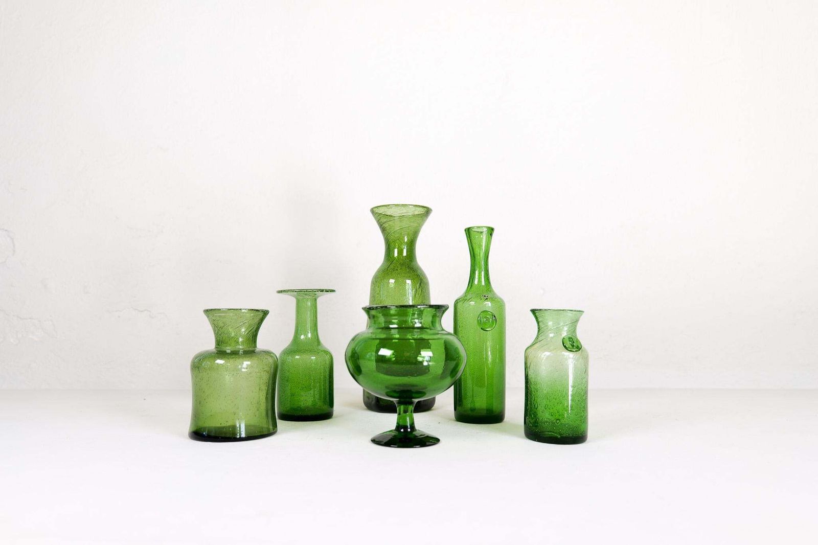 Midcentury Modern Collection Of Six Green Vases By Erik Hoglund, Sweden, 1960s photo for sale