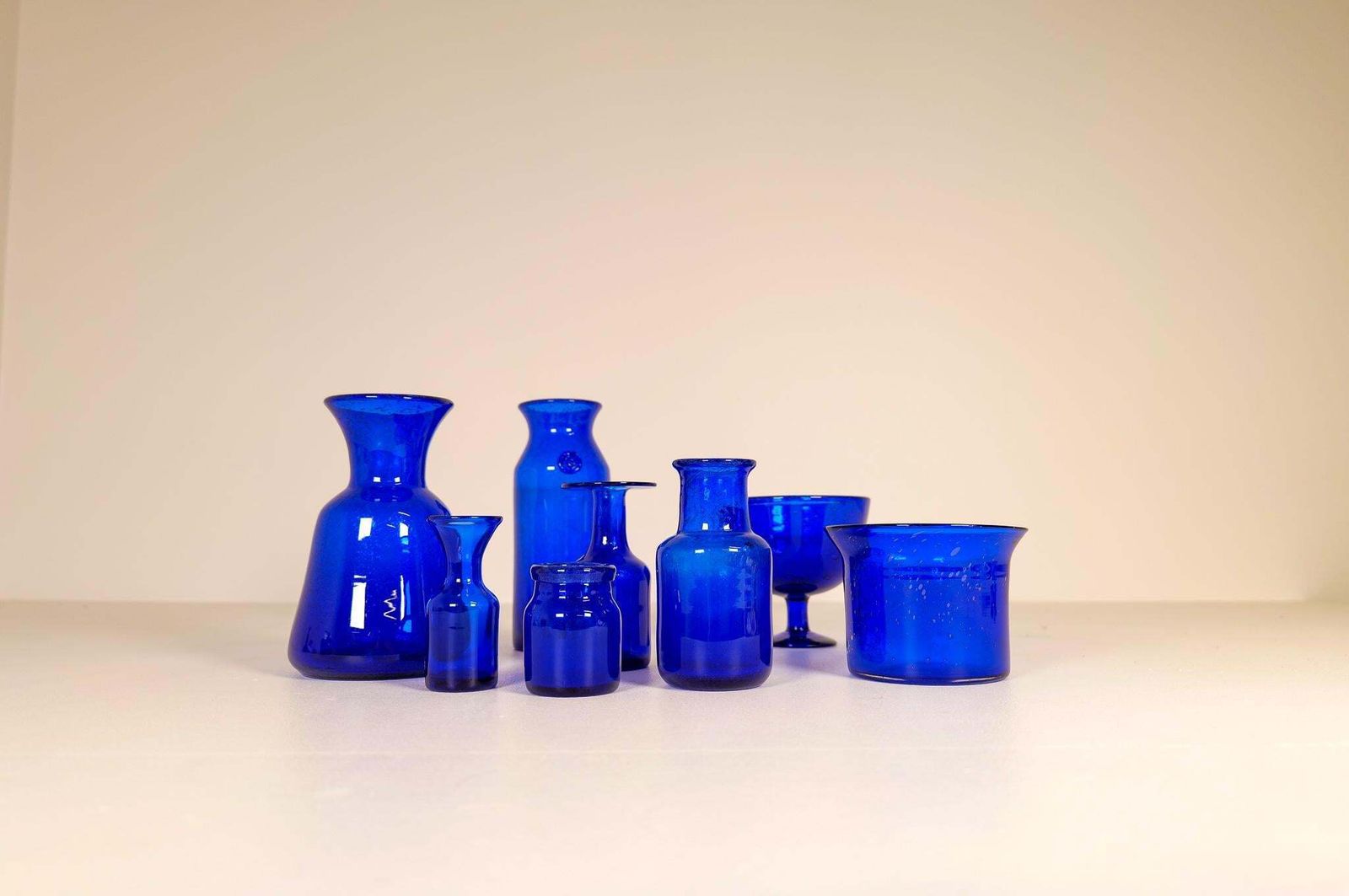 Midcentury Collection Of Eight Blue Vases By Erik Hoglund, Sweden, 1960s photo furniture