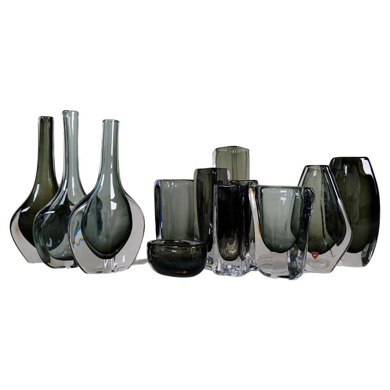 Midcentury Collection Of 12 Pieces Art Glass Nils Landberg Orrefors Sweden 1950s