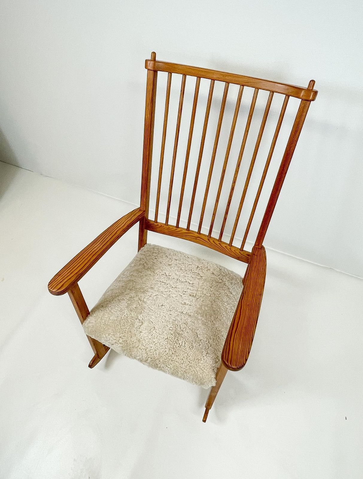 Midcentury Rocking Chair In Pine And Sheepskin Yngve Ekström Sweden photo buy