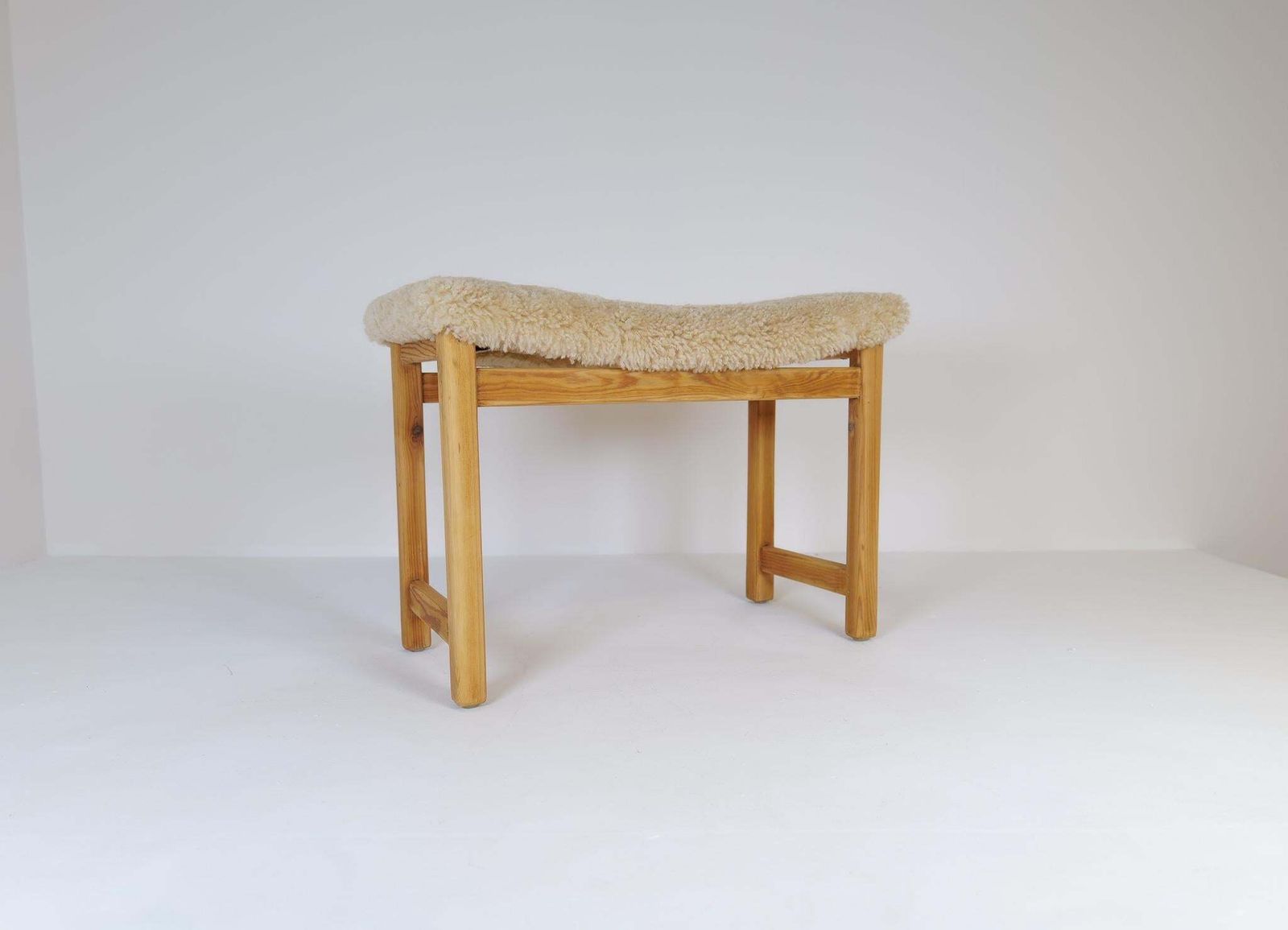Scandinavian Modern Stool Pine And Sheepskin, Sweden, 1970s photo furniture