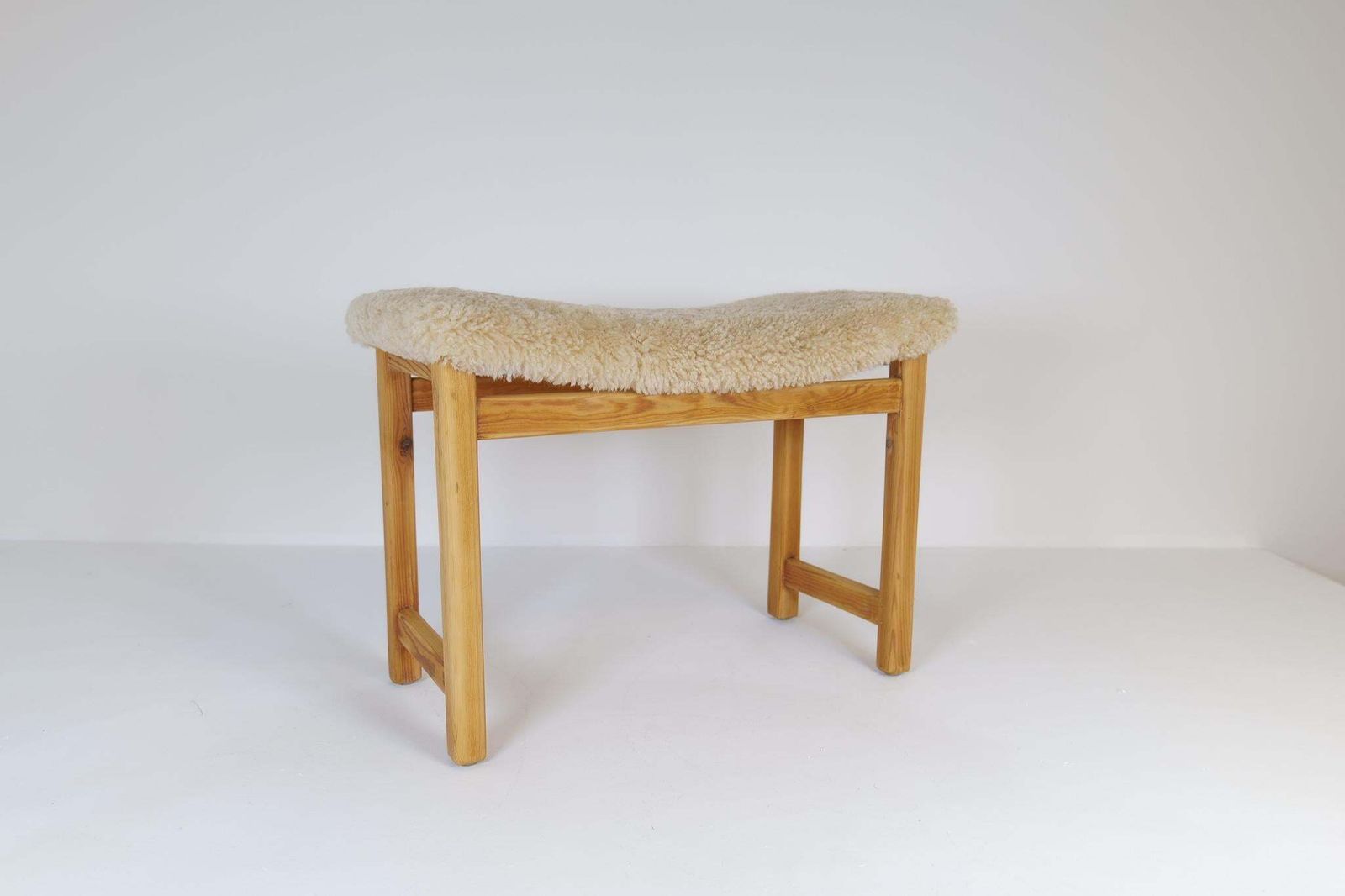 Scandinavian Modern Stool Pine And Sheepskin, Sweden, 1970s photo for sale