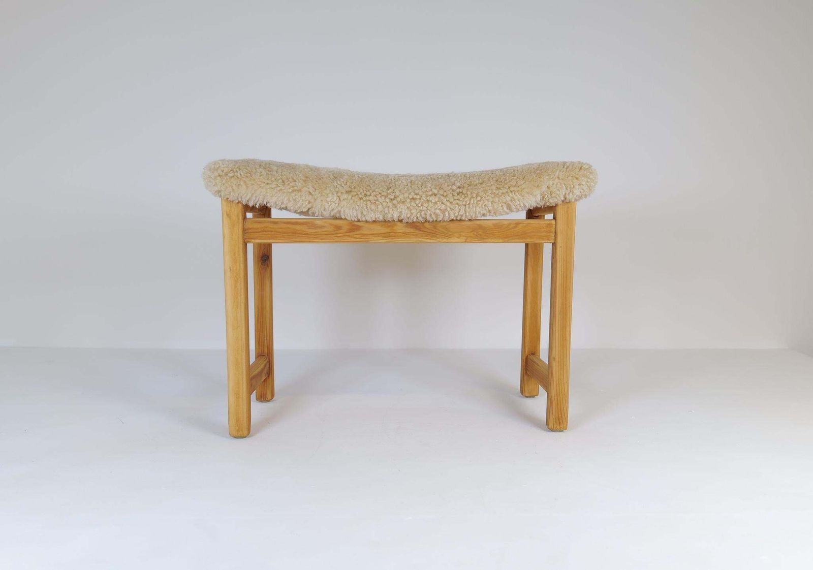Scandinavian Modern Stool Pine And Sheepskin, Sweden, 1970s photo 1924.0