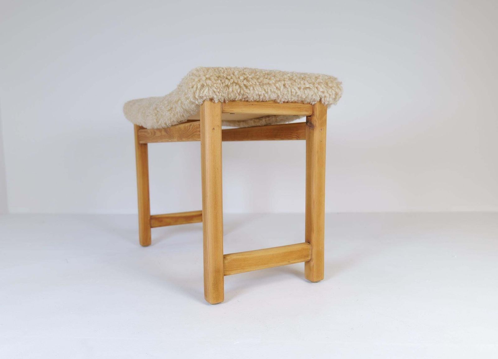 Scandinavian Modern Stool Pine And Sheepskin, Sweden, 1970s photo buy