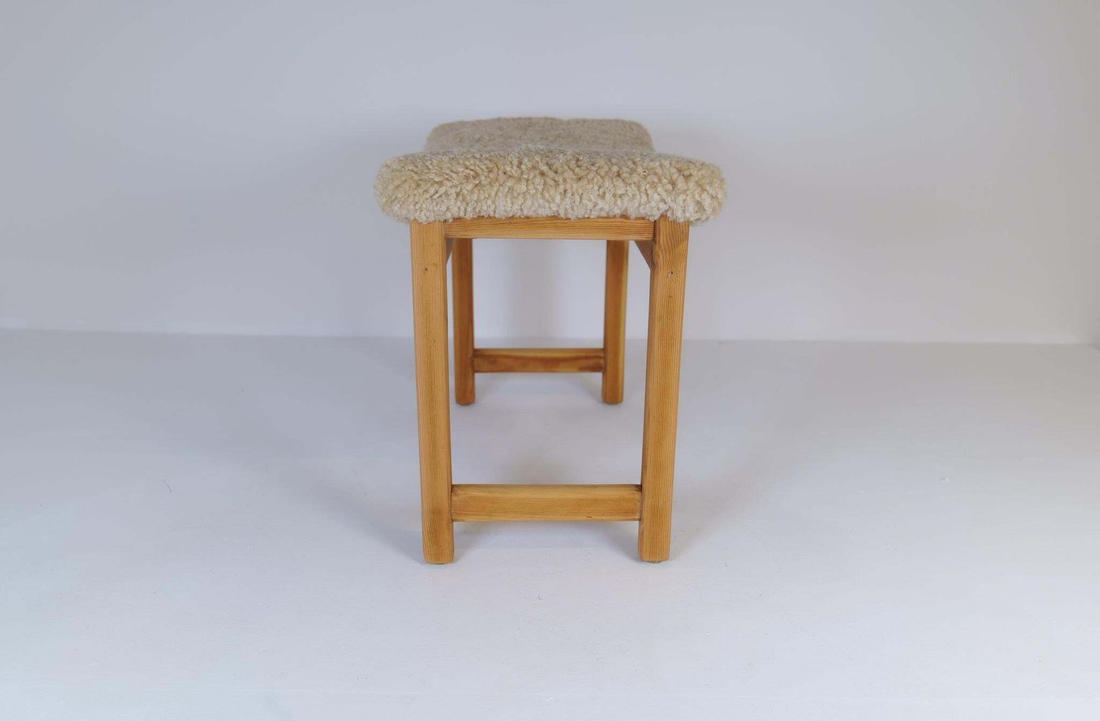 photo furniture Scandinavian Modern Stool Pine And Sheepskin, Sweden, 1970s