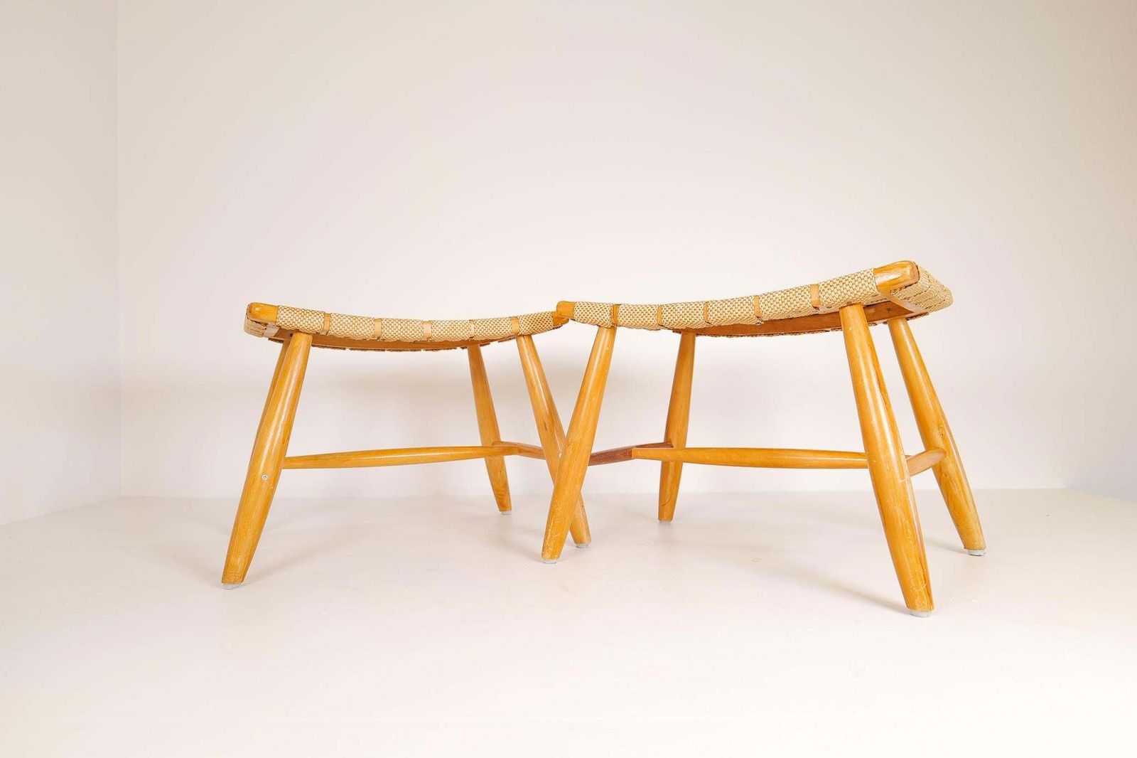 Midcentury Pair Of Swedish Stools In Lacquered Birch, 1960s photo Furniture