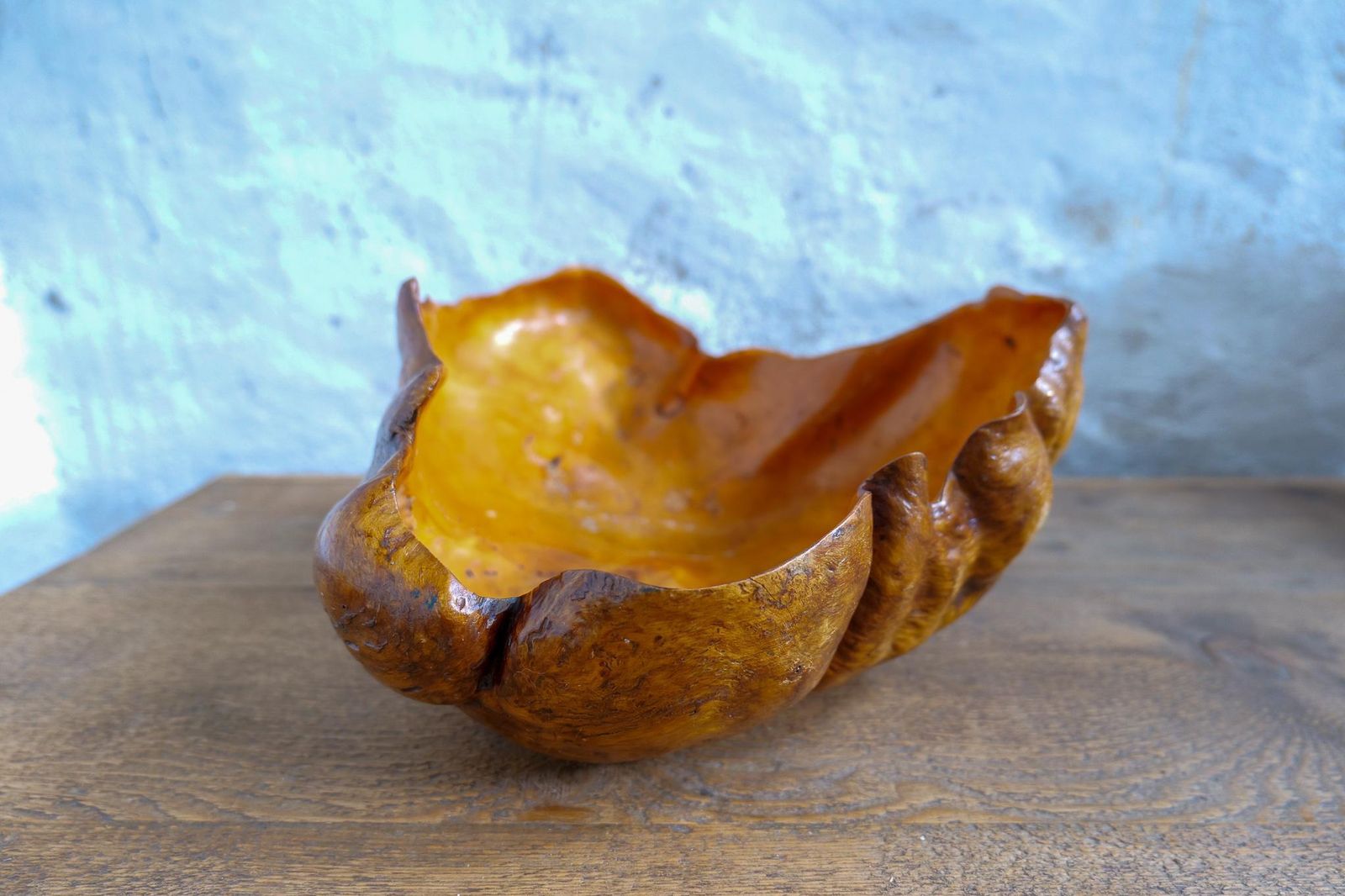 Home Decor Swedish Folk Art Very Large Organic Burl Curly Dark Grain Birch Bowl, Circa 1960s photo