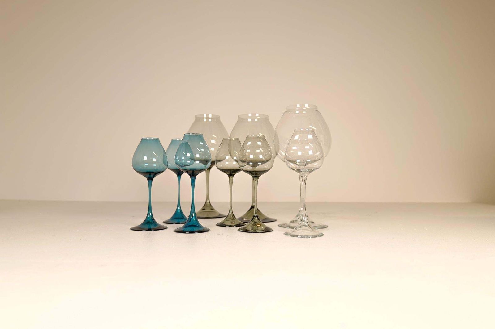 Large Collection Midcentury Orrefors Tulip Glasses Nils Landberg Sweden 1950s photo for sale