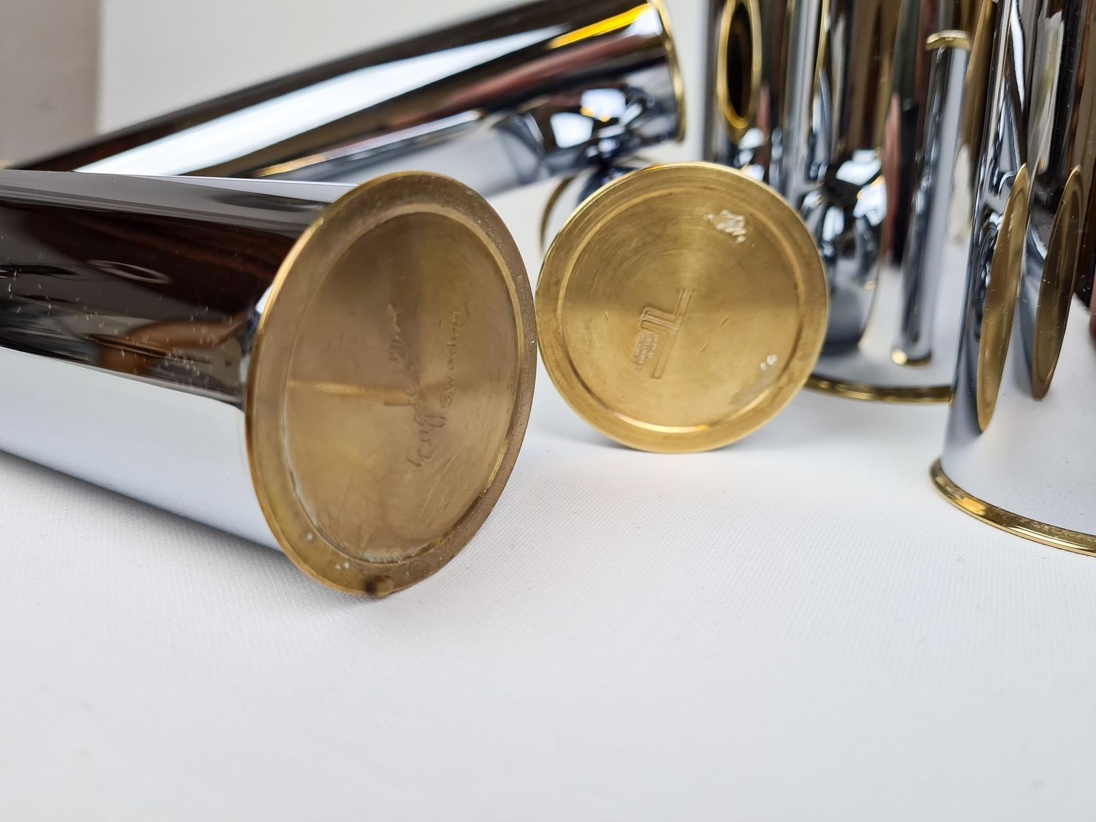 photo for sale Swedish Modern Candelholders In Brass And Steel, Englesson, Sweden, 1970s