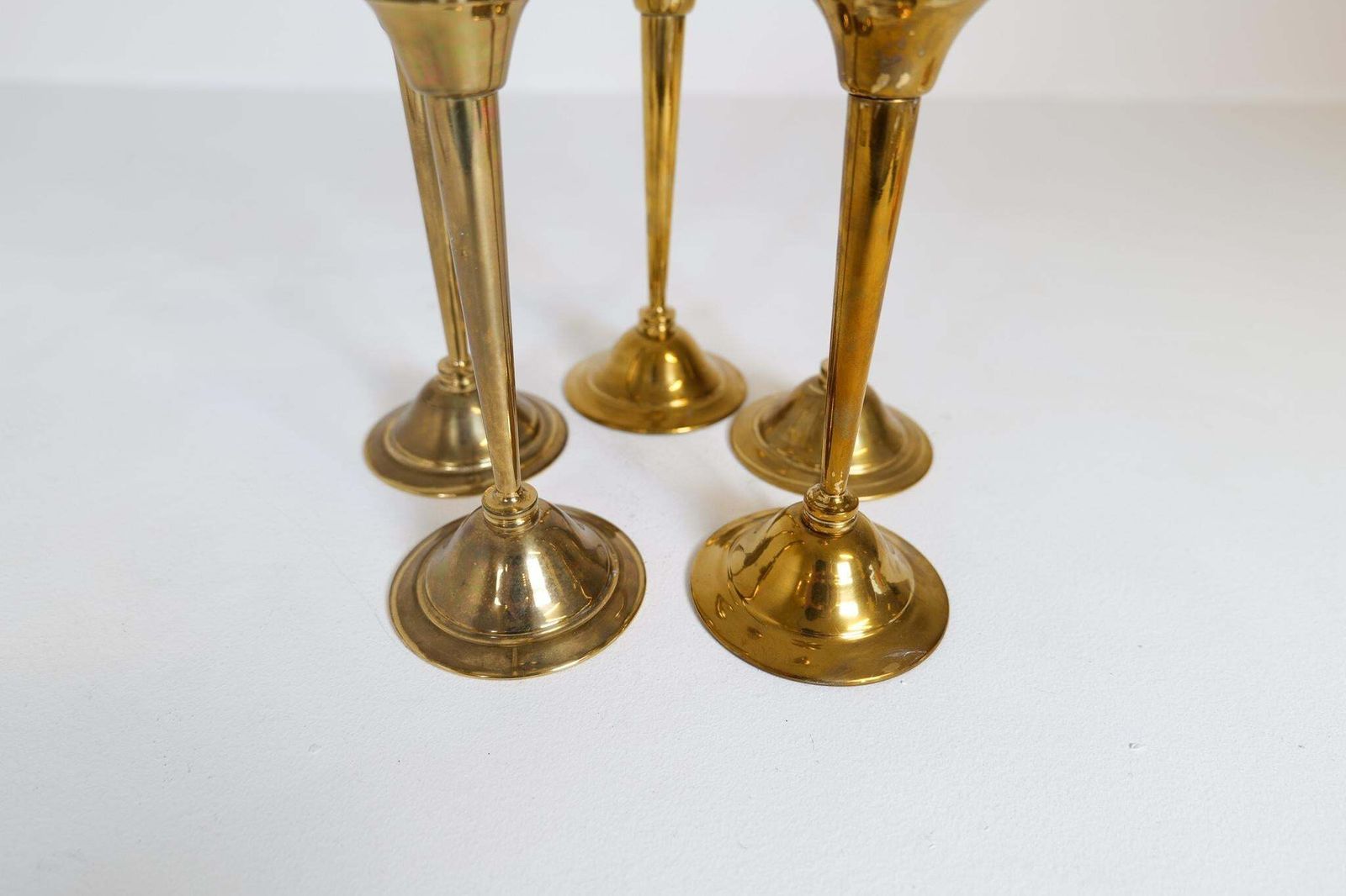 Midcentury Set Of 5 Candlesticks In Brass By Lars Holmström Arvika, Sweden photo buy