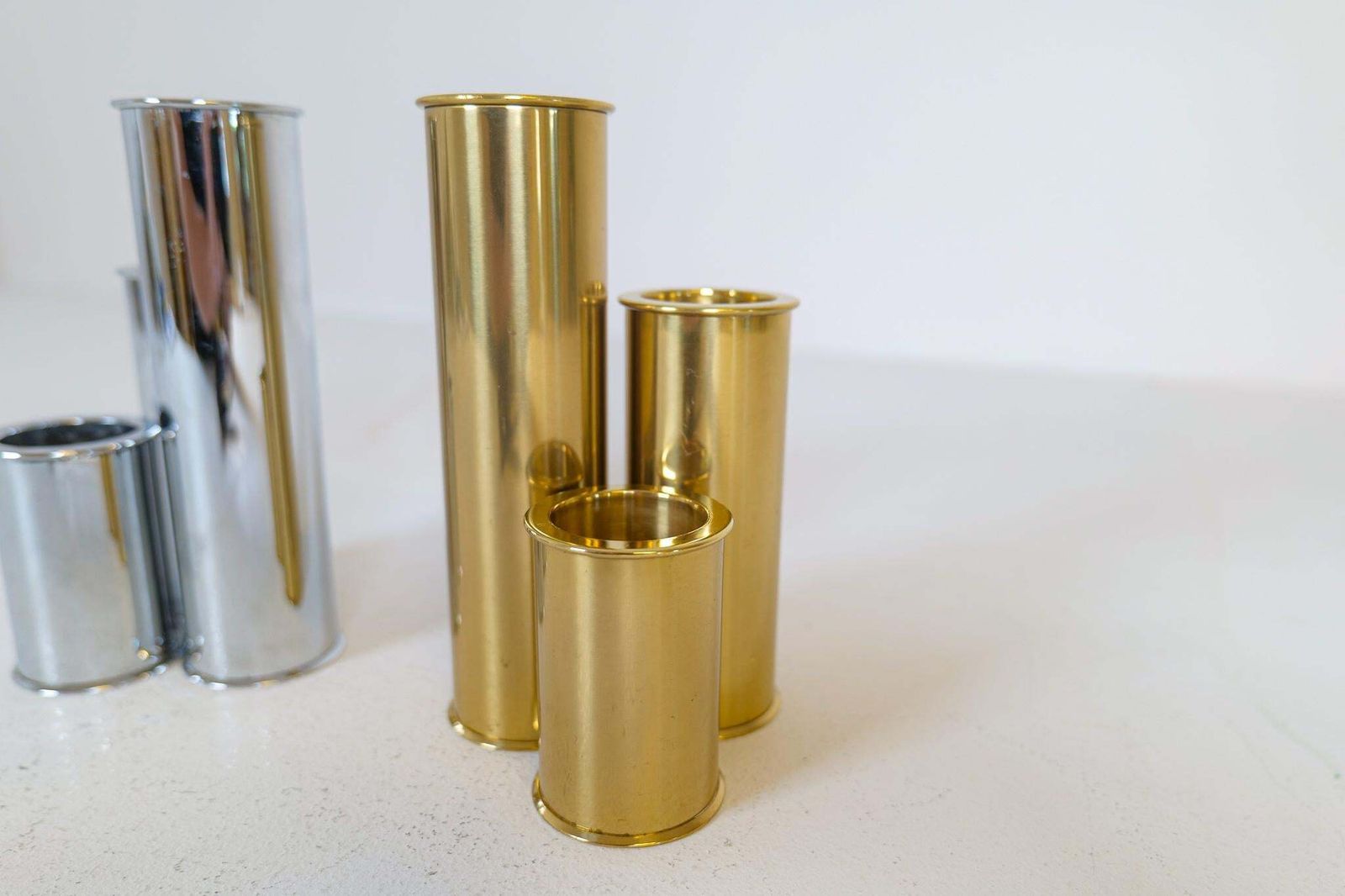 Swedish Modern Candelholders In Brass And Steel, Englesson, Sweden, 1970s photo vintage