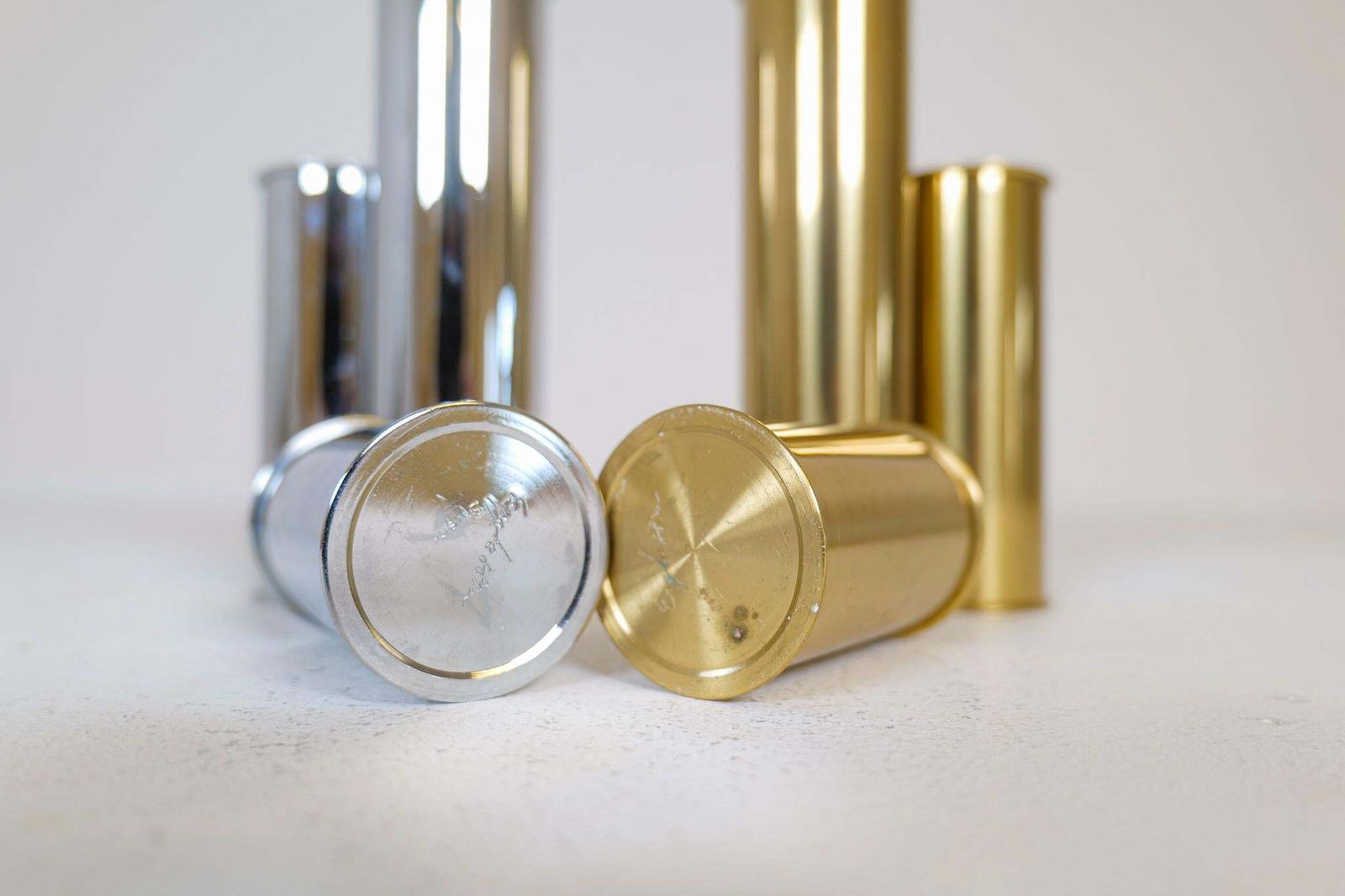 photo for sale Swedish Modern Candelholders In Brass And Steel, Englesson, Sweden, 1970s