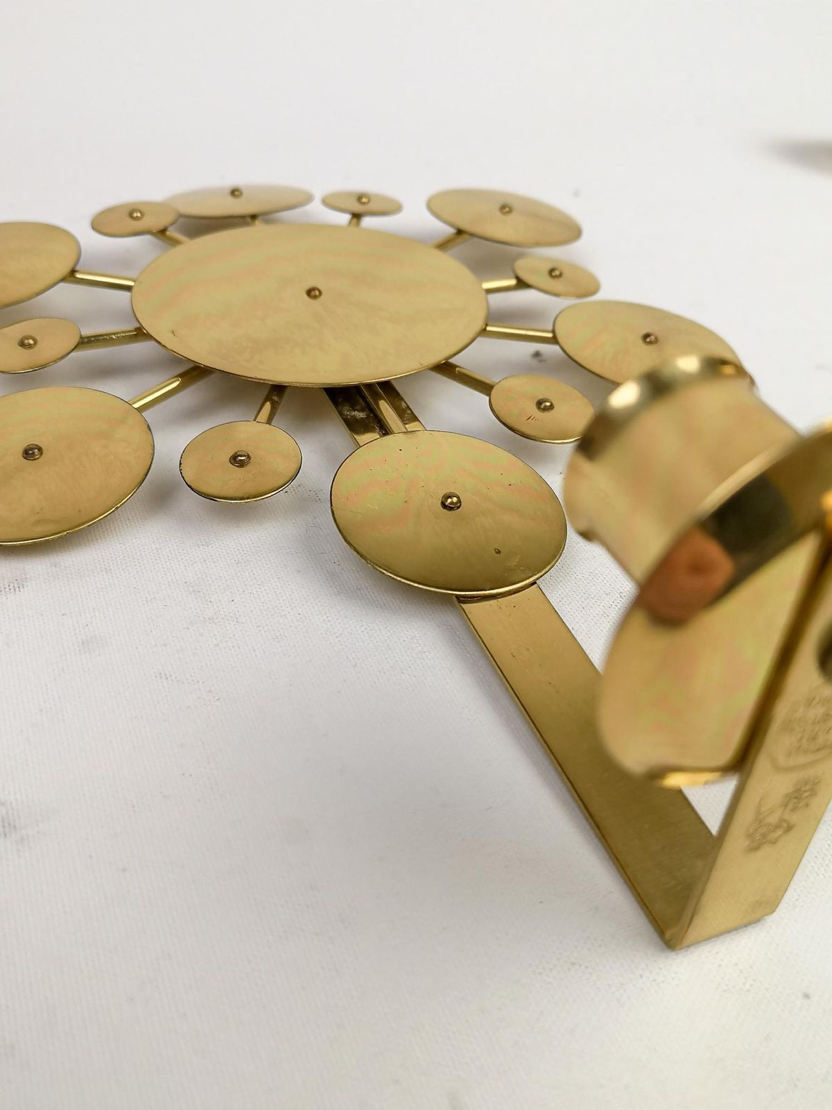Set Of 3 Brass Wall Candlesticks "Sunburst" Holmström, Arvika, Sweden, 1960s photo vintage