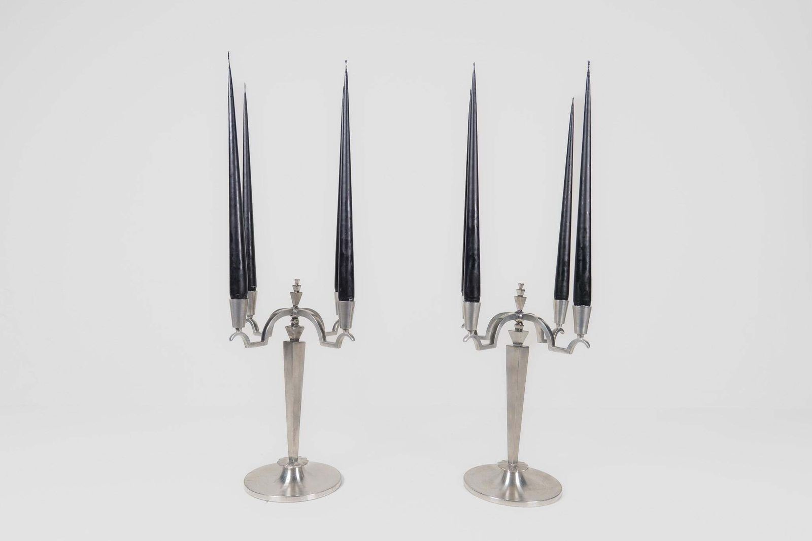 Art Deco Sculptural Set Of Candelabras In Pewter, Sweden, 1940s photo 3249.0