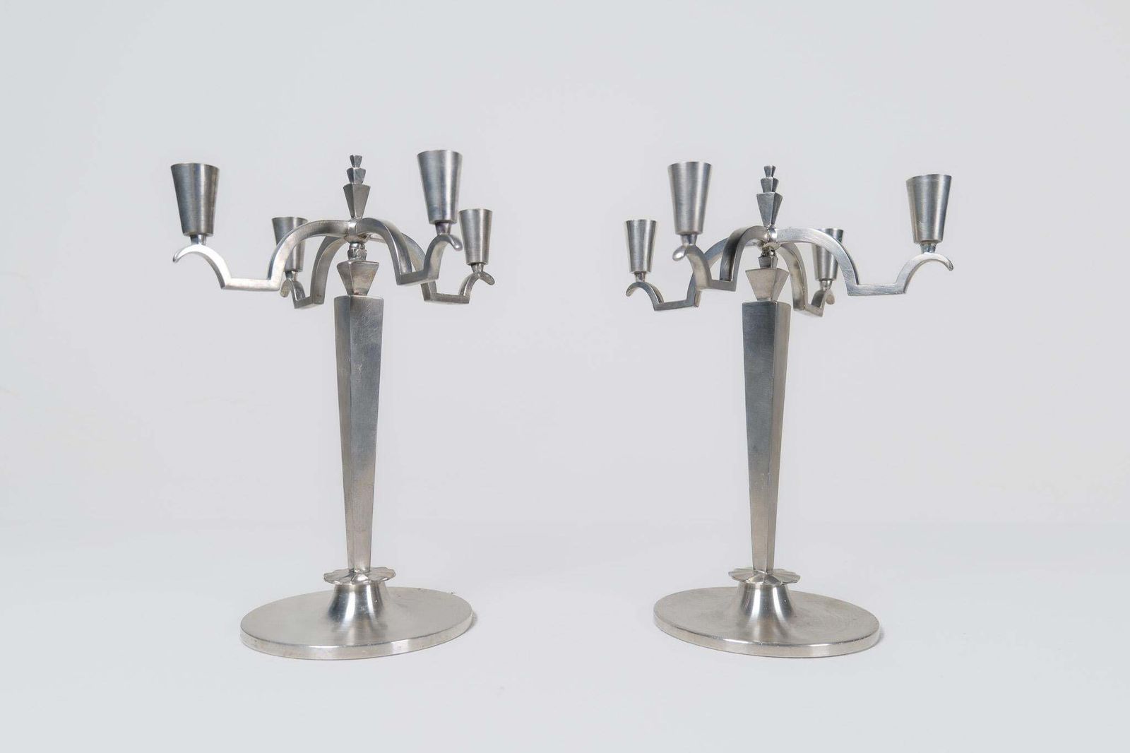 3249.0 Art Deco Sculptural Set Of Candelabras In Pewter, Sweden, 1940s photo