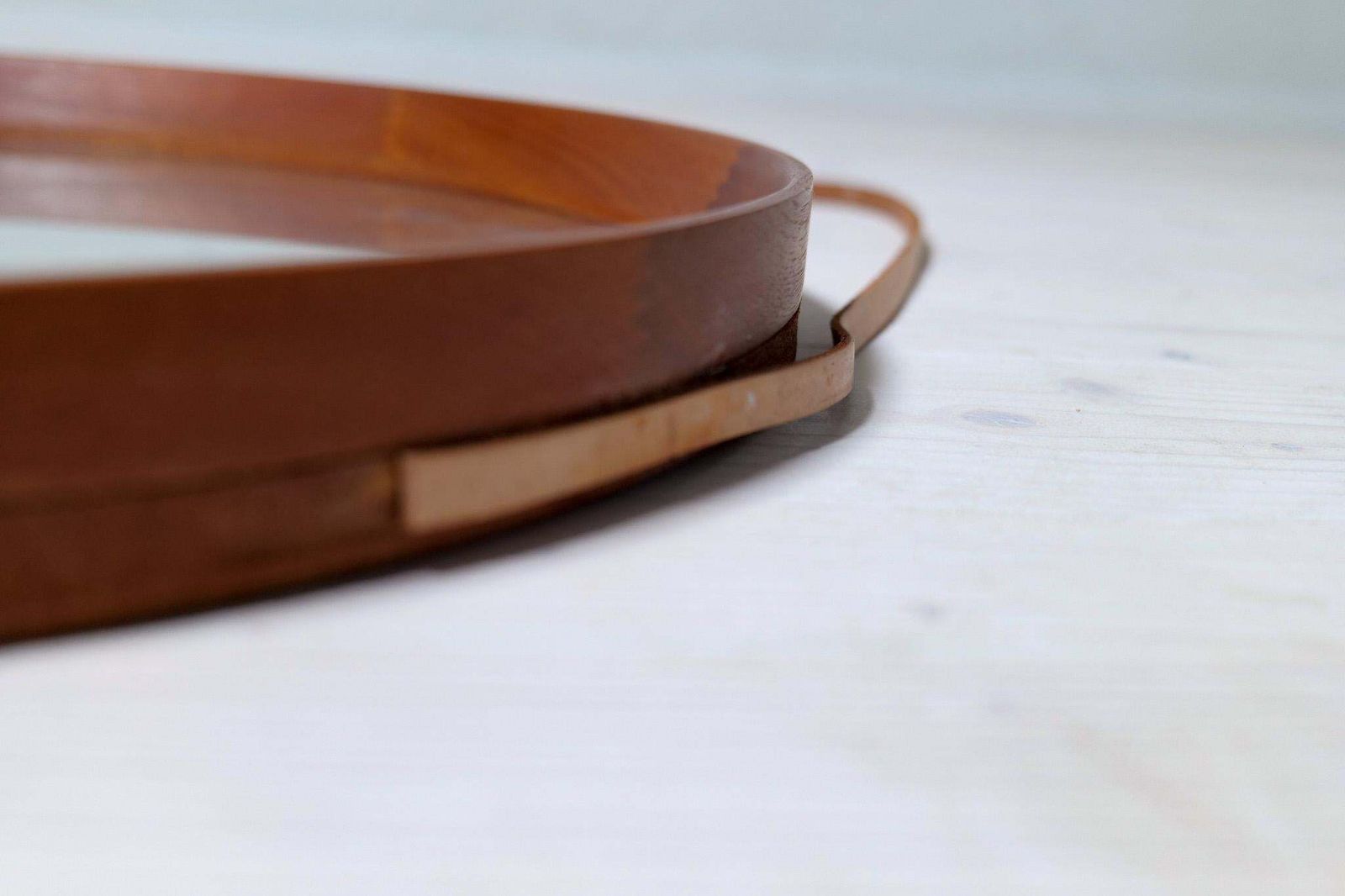 Home Decor Midcentury Modern Round Mirror In Leather & Teak By Glas & Trä Hovmantorp Sweden photo