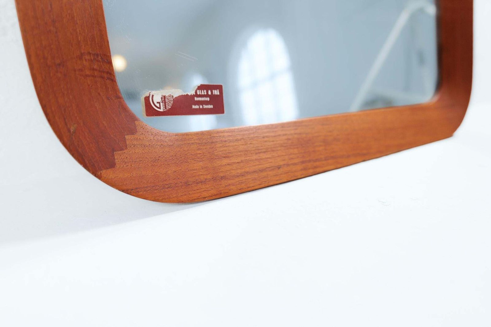 Midcentury Modern Sculptural Wall Mirror, Teak, Crystal Glass, Glas & Trä, 1960s photo buy
