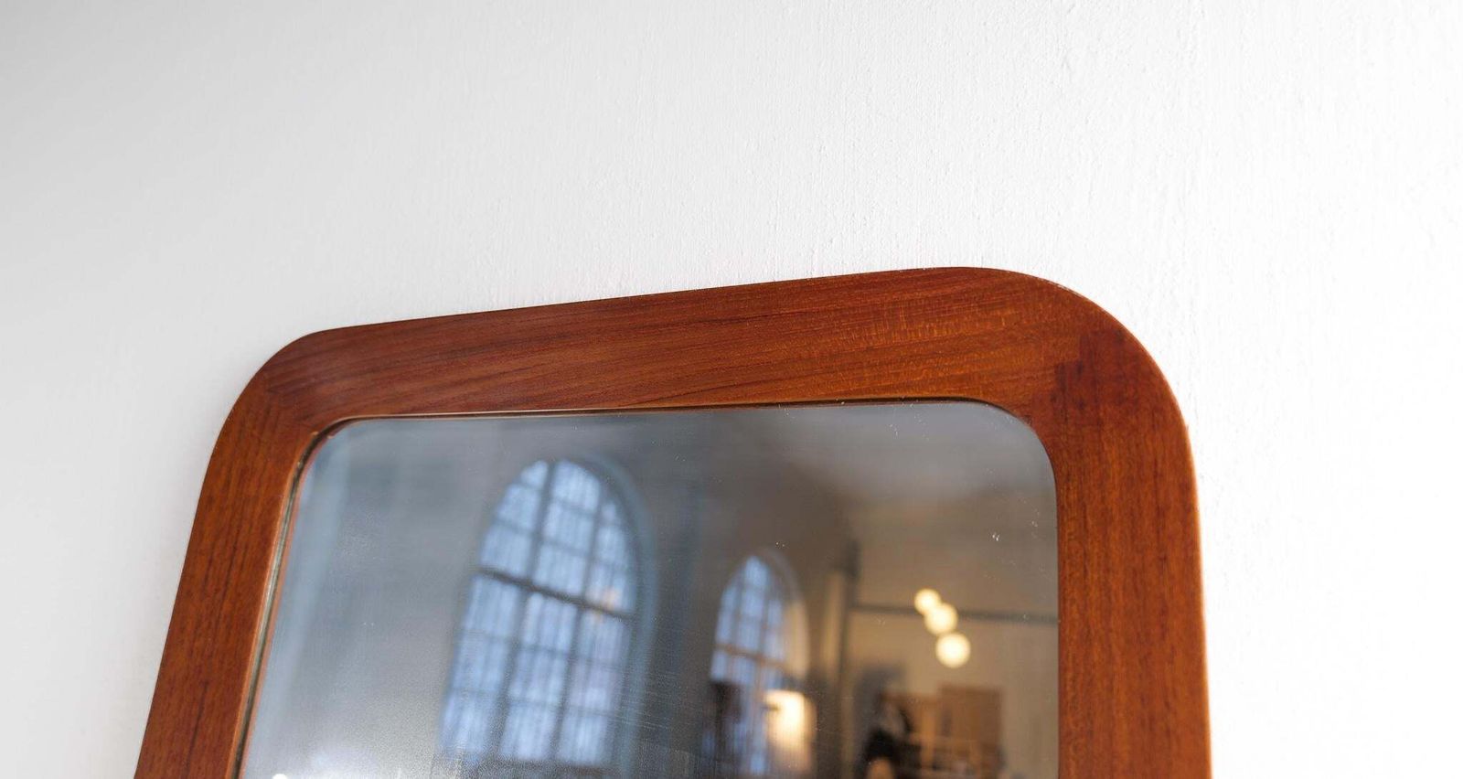Midcentury Modern Sculptural Wall Mirror, Teak, Crystal Glass, Glas & Trä, 1960s photo vintage