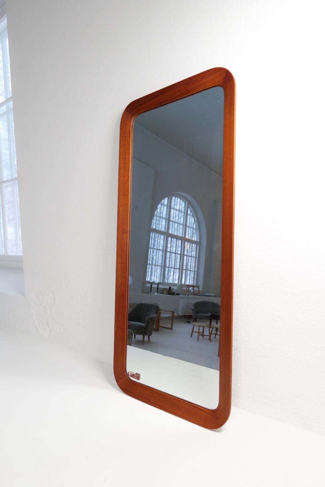 photo for sale Midcentury Modern Sculptural Wall Mirror, Teak, Crystal Glass, Glas & Trä, 1960s