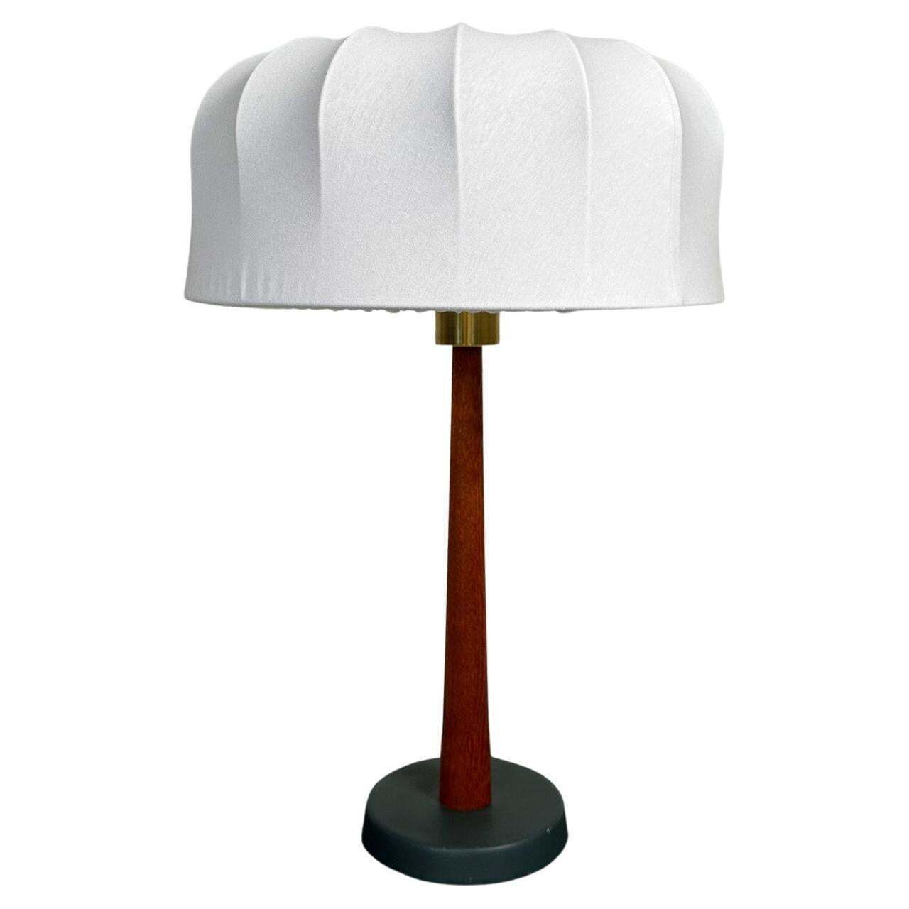 Midcentury Teak And Cotton Table Lamp By Einar Bäckström, Sweden, 1950s