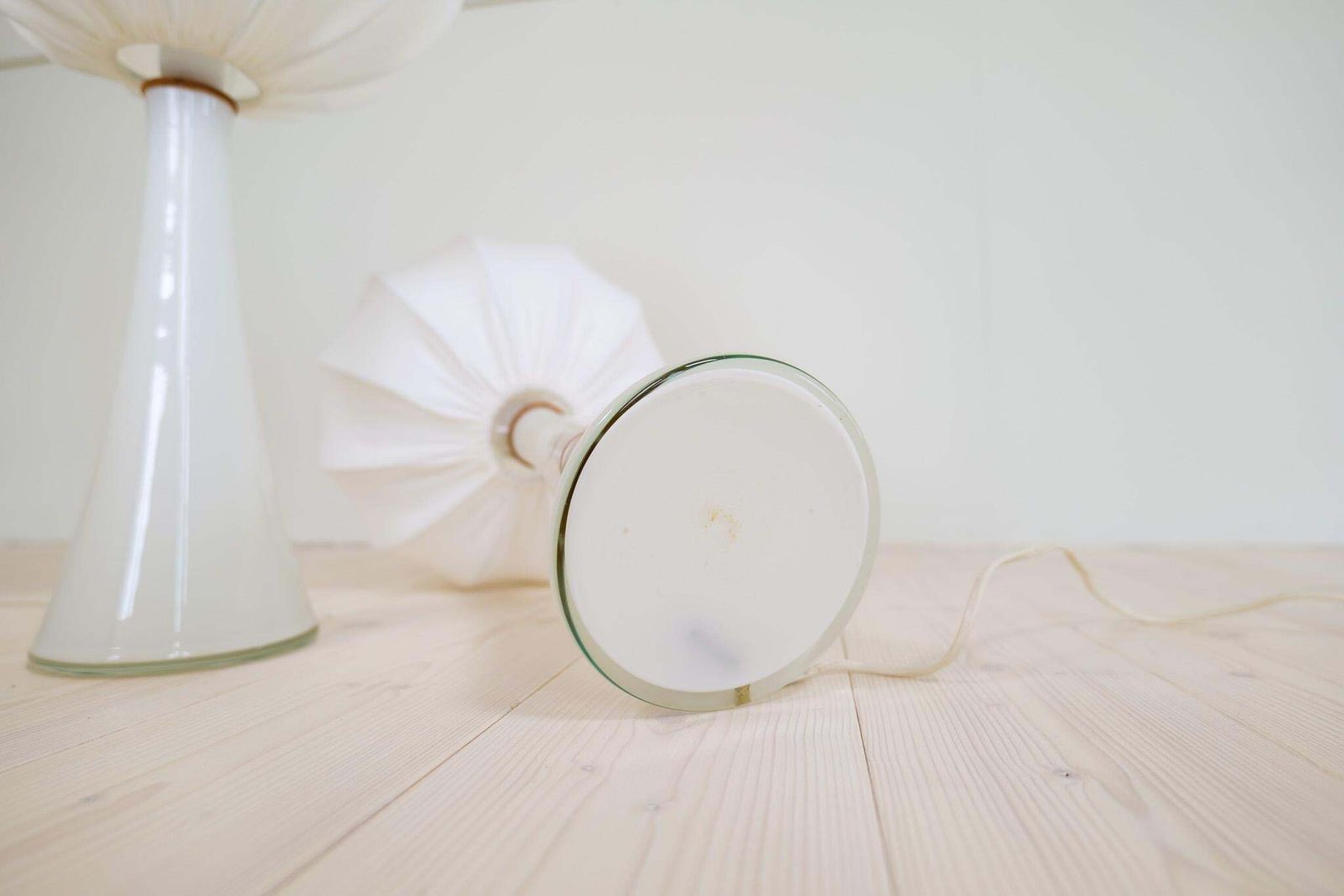 photo furniture Midcentury Pair Of Opaline Glass Table Lamps Cotton Shades Bergboms Sweden, 1960