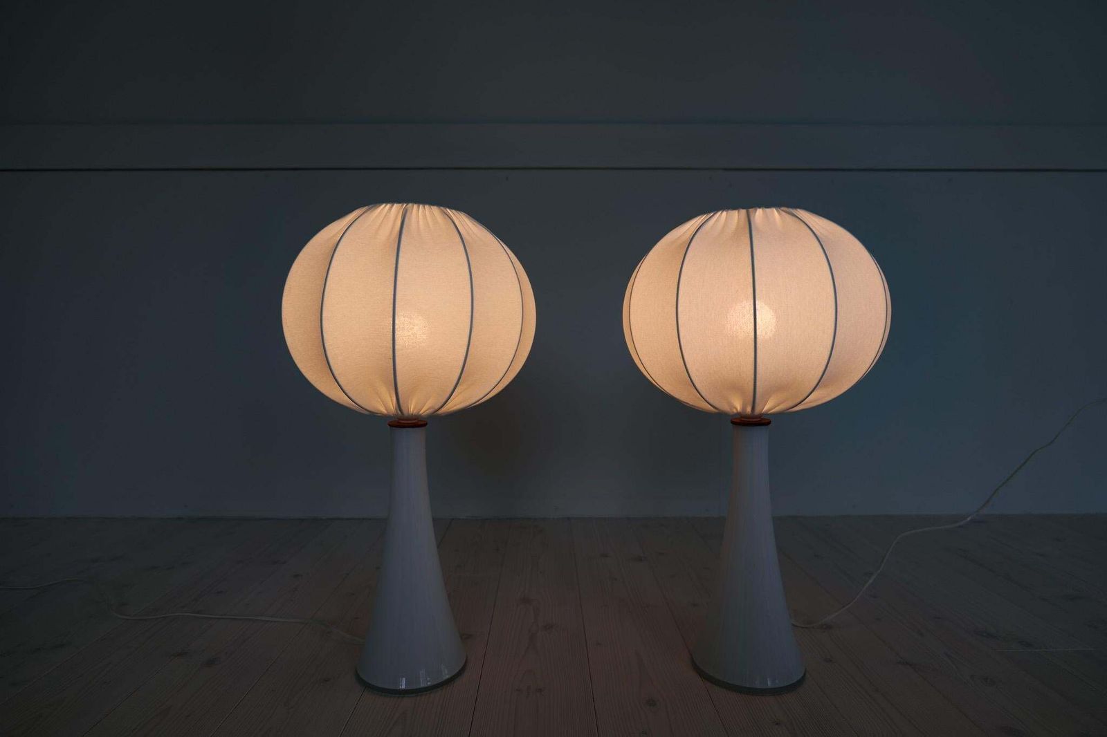 Lighting Midcentury Pair Of Opaline Glass Table Lamps Cotton Shades Bergboms Sweden, 1960 photo