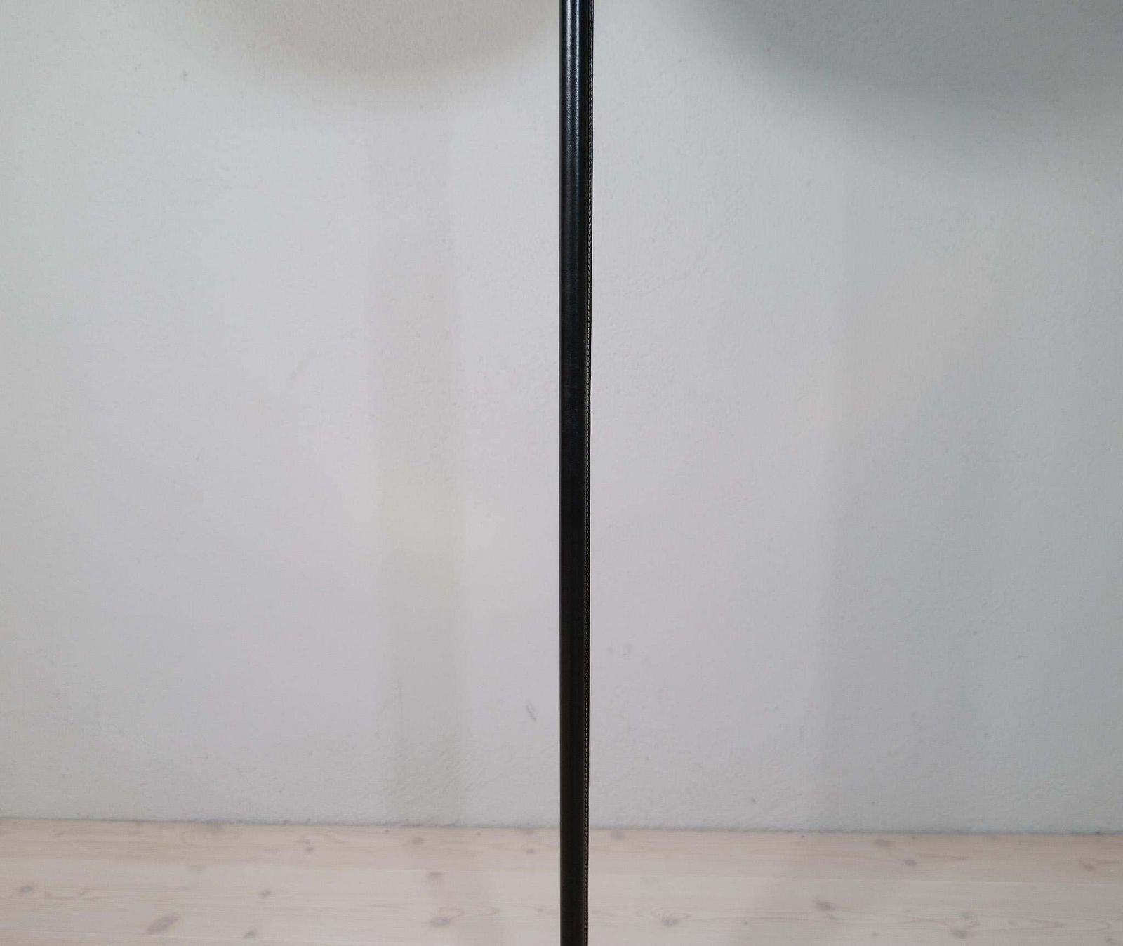 Mid Century Brass Black Leather Floor Lamp Falkenbergs Belysning, Sweden, 1960s photo vintage