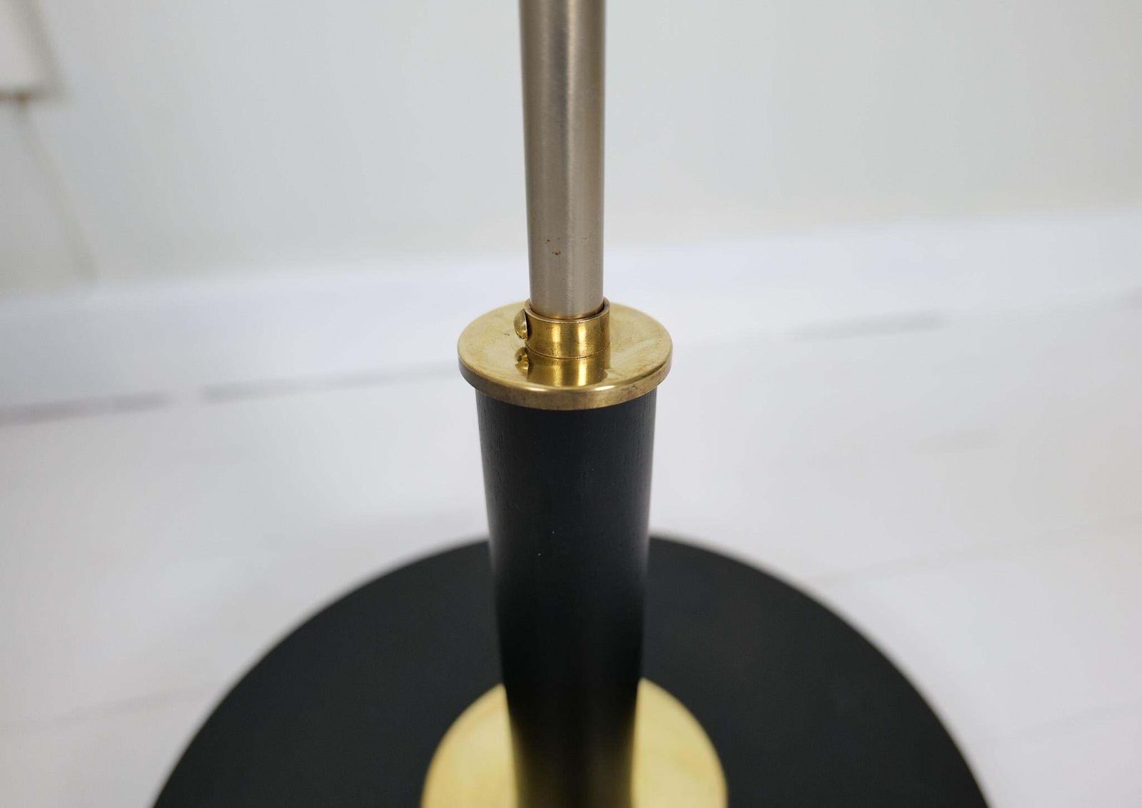 photo for sale Art Deco Floor Lamp In Brass With Blackened Wood Sweden, 1940s